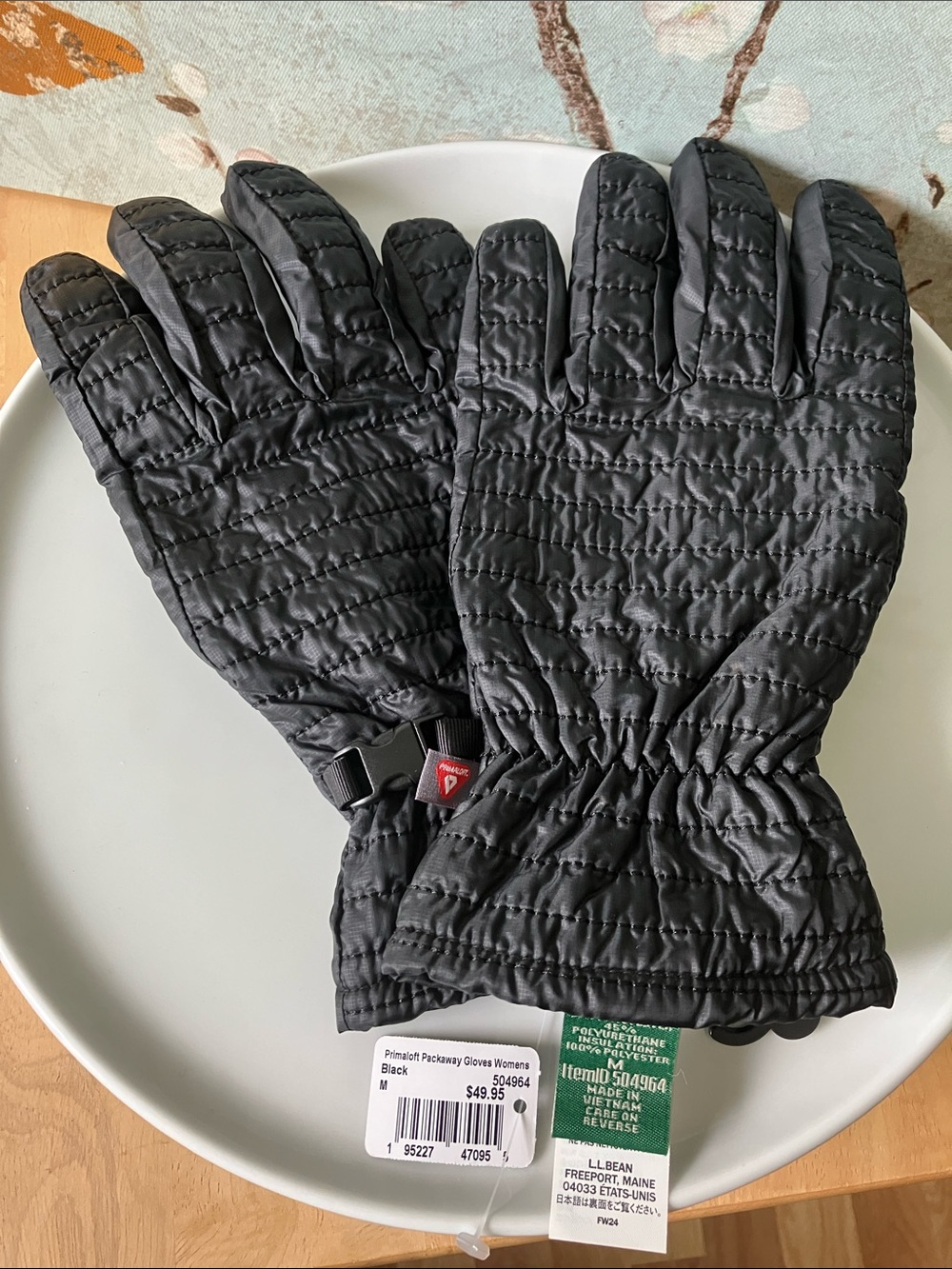 L.L. Bean Women Primaloft Packaway Black Quilted Gloves